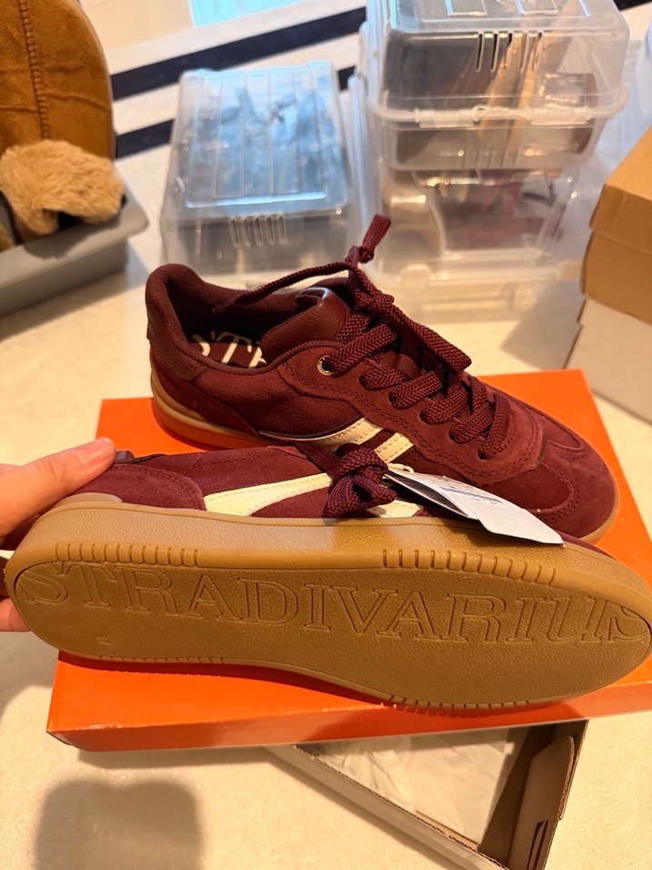 Kadın Bordo Süet Spor Ayakkabı Velcro Detaylı - Görsel 2