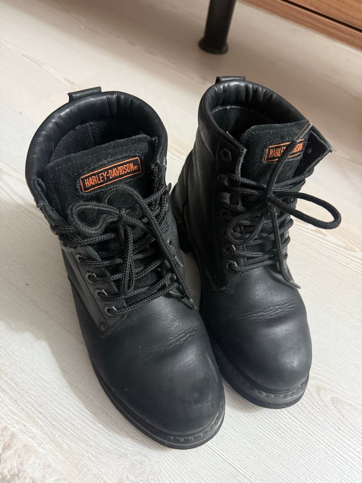 Harley Davidson Siyah Deri Gibson Postal Bot - Görsel 5