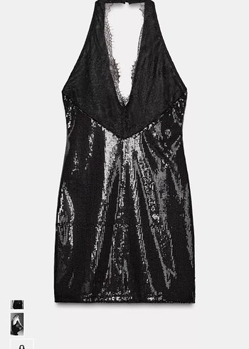 Zara Siyah Deri Dantel Detaylı Mini Elbise - Görsel 2