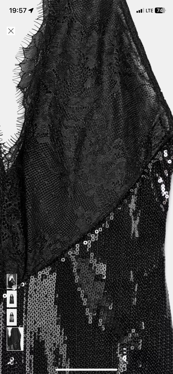 Zara Siyah Deri Dantel Detaylı Mini Elbise - Görsel 3