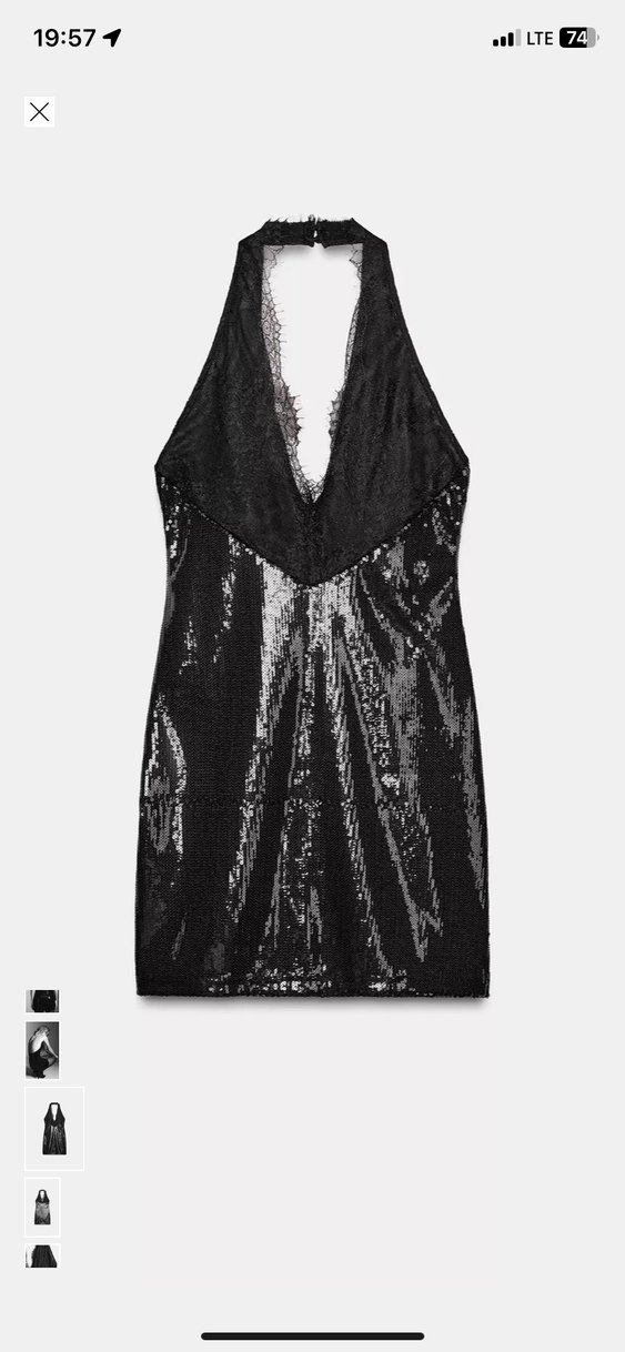 Zara Siyah Deri Dantel Detaylı Mini Elbise - Görsel 2