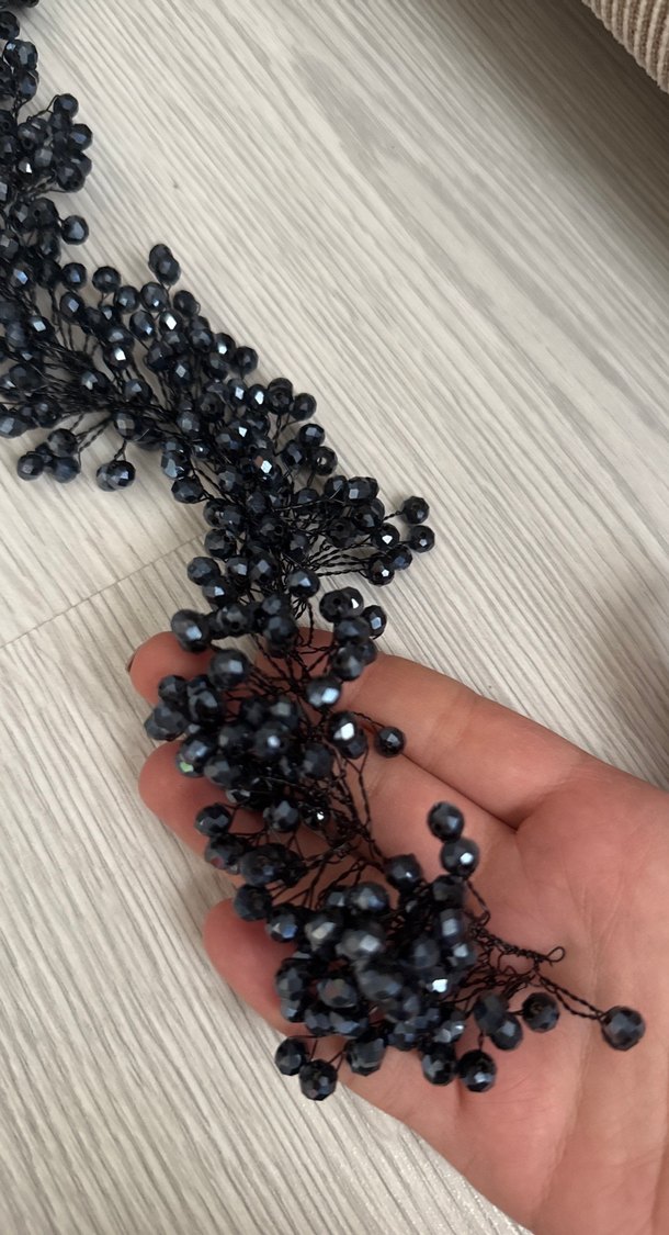 Boncuk İşlemeli Siyah Örgü Saç Aksesuarı - Görsel 2