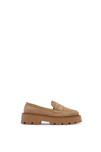 38 Beden camel Renk Smooth Krem Süet Loafer