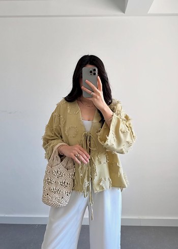 Diğer Haki Renk Püsküllü Bohem Kimono