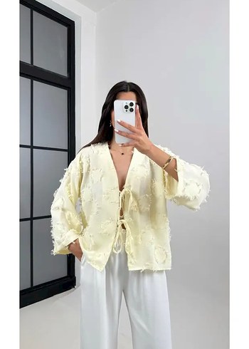 Sarı Bağcıklı Kimono Ceket