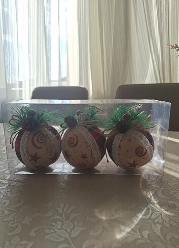 3 lü Ekose Desen Top Yılbaşı Süsü - Görsel 2