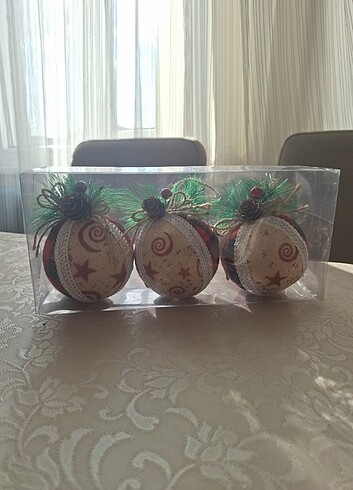 3 lü Ekose Desen Top Yılbaşı Süsü - Görsel 3