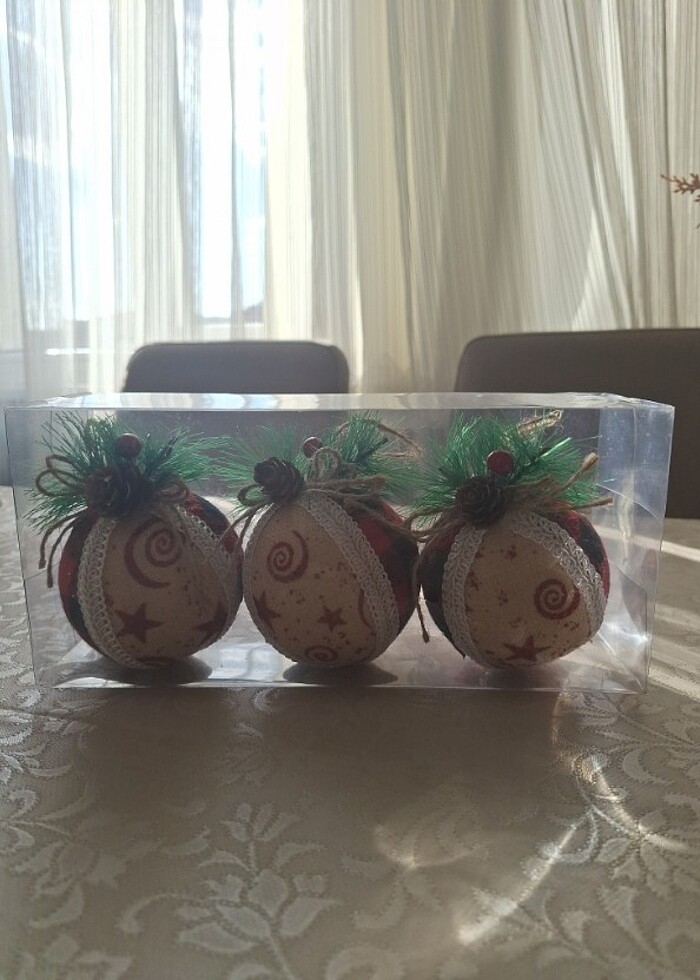 3 lü Ekose Desen Top Yılbaşı Süsü - Görsel 2