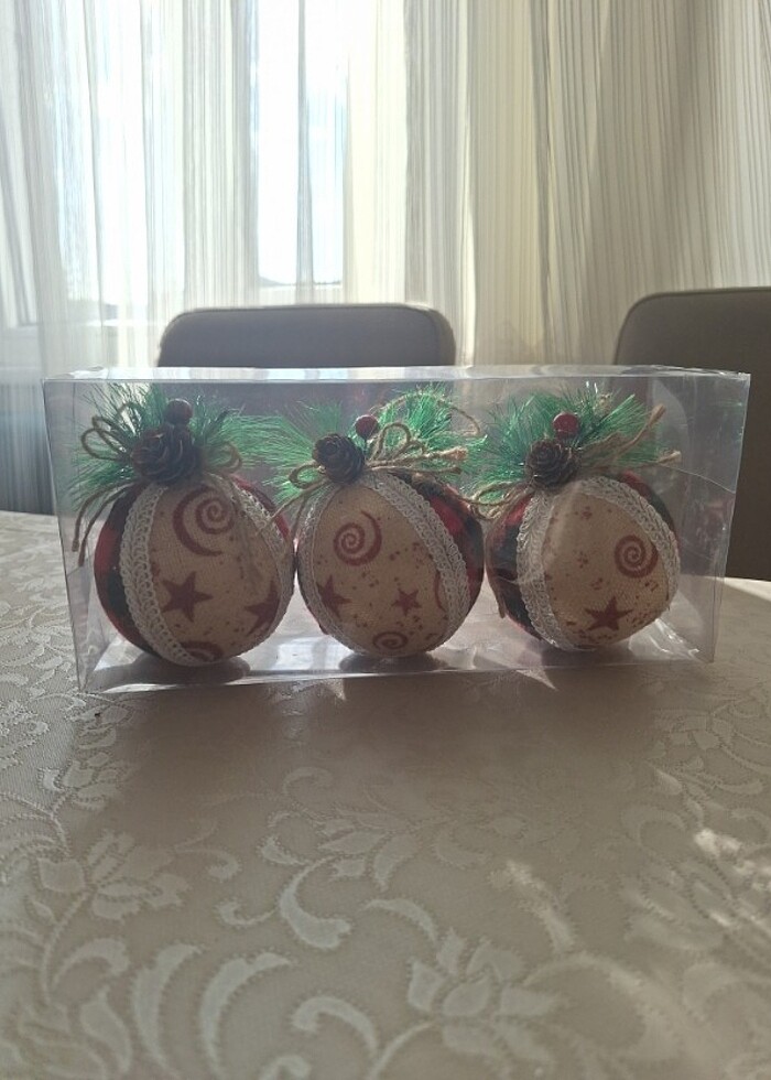 3 lü Ekose Desen Top Yılbaşı Süsü - Görsel 3