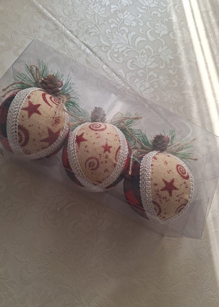 3 lü Ekose Desen Top Yılbaşı Süsü - Görsel 4