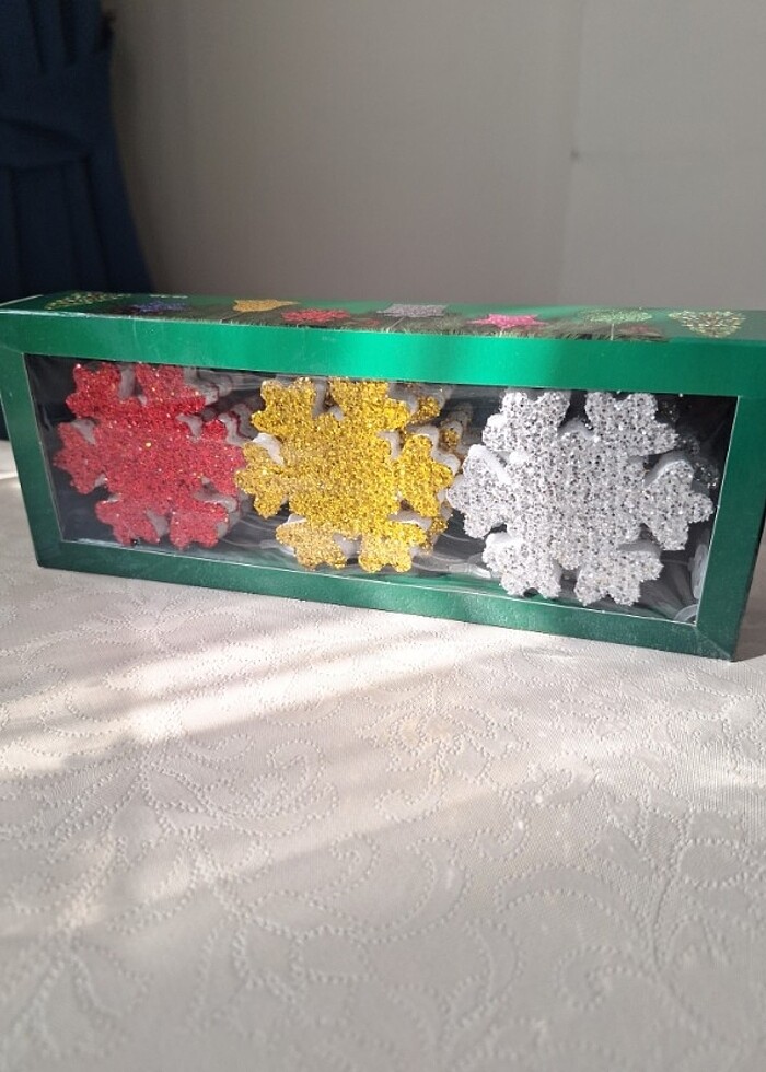 Kar Tanesi 12li Simli Çam Ağacı Süs Strafor Set Kutulu - Görsel 3