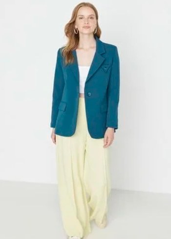 Trendyol & Milla Dugmeli Turkuaz Kadin Blazer Ceket