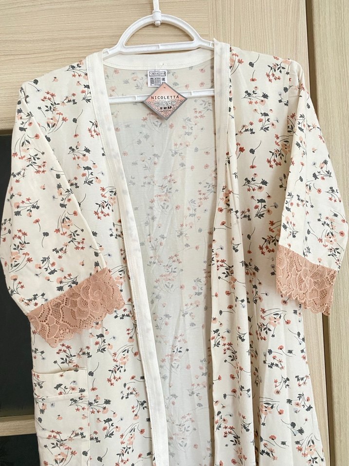 Uzun Kollu Pamuklu Bohem Kadın sabahlık - Görsel 2