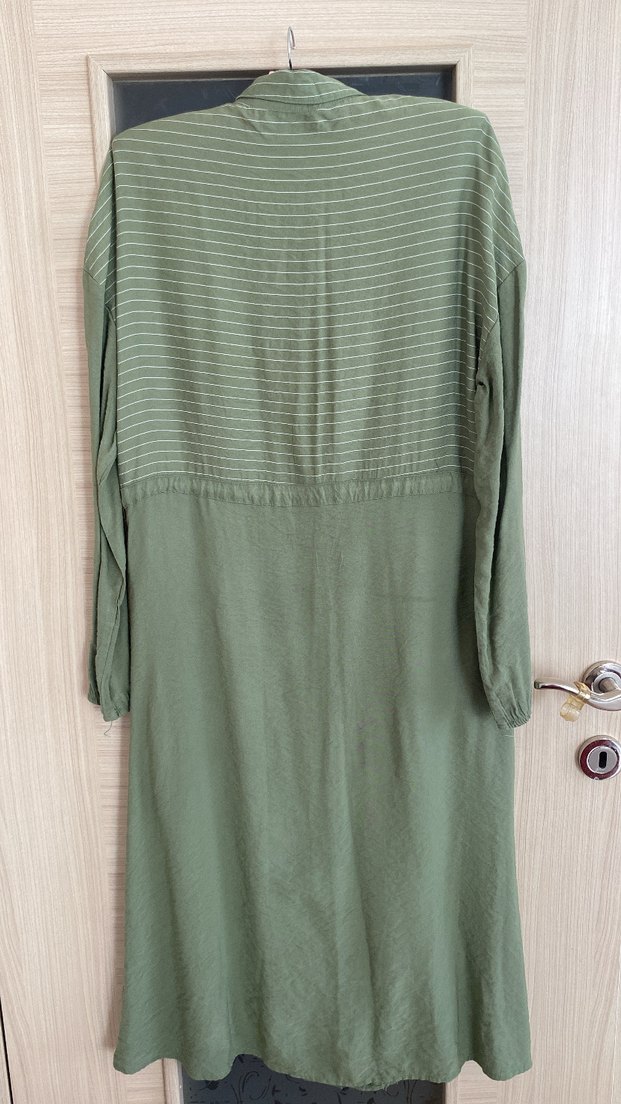 Kadın Haki Uzun Keten tunik - Görsel 3