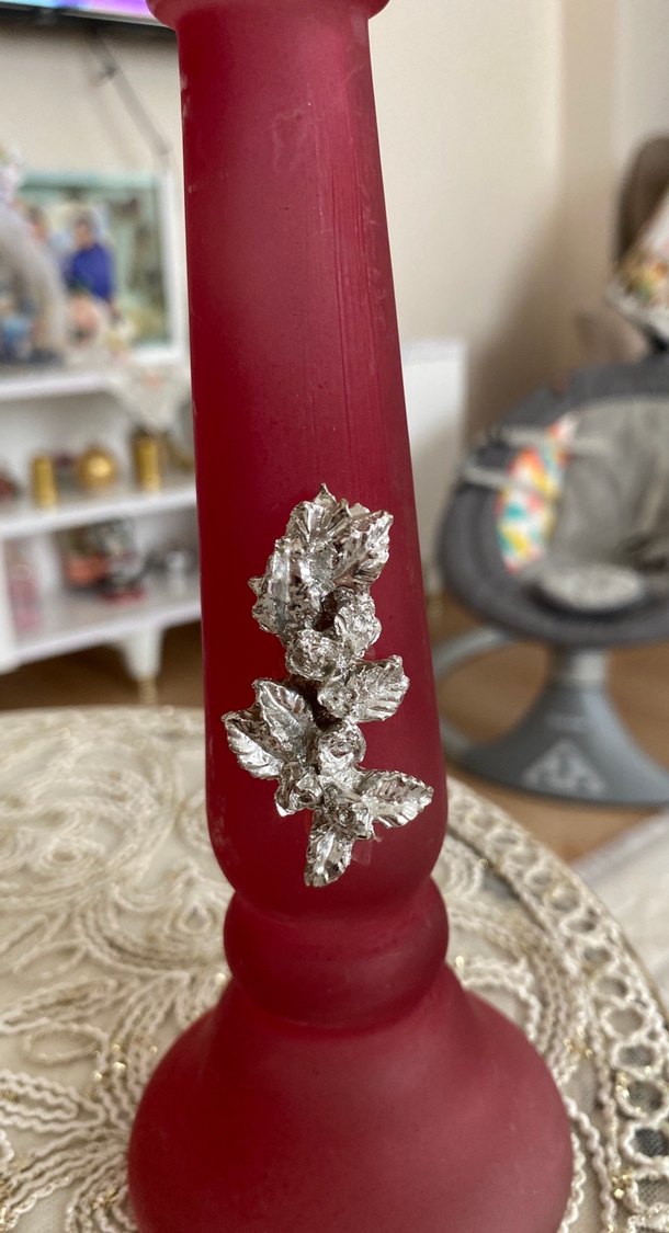 Bordo Parlak Mumluk Gümüş Süslemeli - Görsel 2