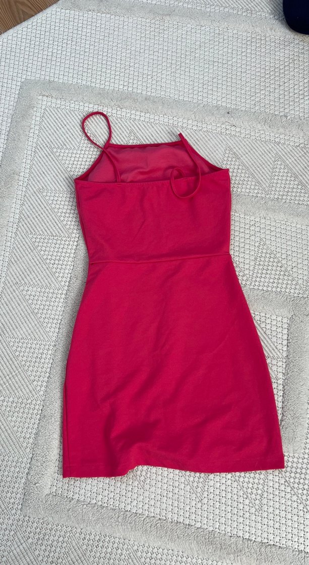 Kırmızı Mini Drapeli Kadın Elbise - Görsel 3