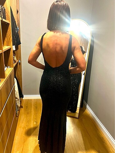 Pul payet yüzücü model yaka abiye
