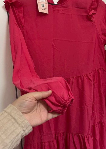 Zara Pembe Midi Bohem Uzun Kollu Elbise