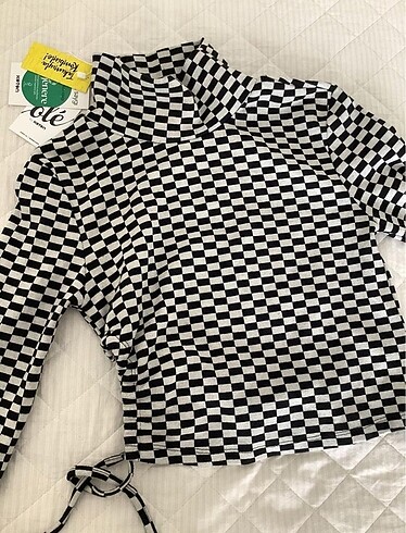 Koton Koton dama desenli büzgülü crop