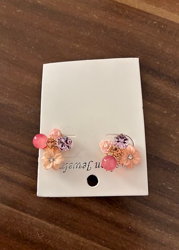 Pembe Çiçekli Mini Pullu Küpe