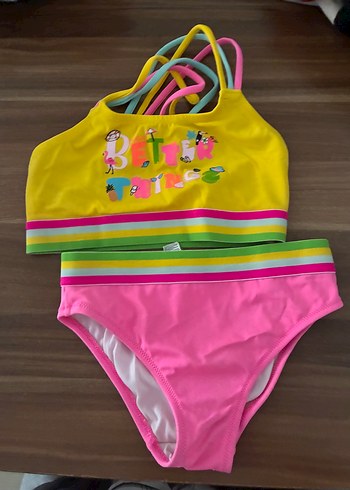 5 Yaş Beden sarı Renk Penti Renkli Baskılı Kız Bikini Takımı