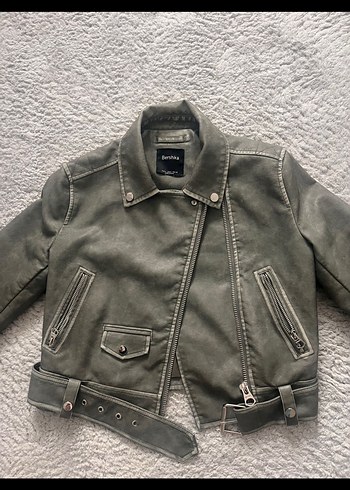 Gri Süet Kadın Biker Ceket