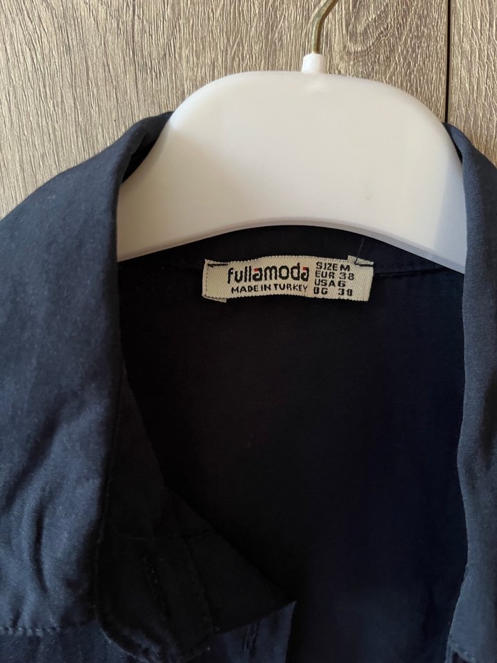 Nakışlı Düğmeli Kısa Kollu Mavi Kadın Gömlek - Görsel 2