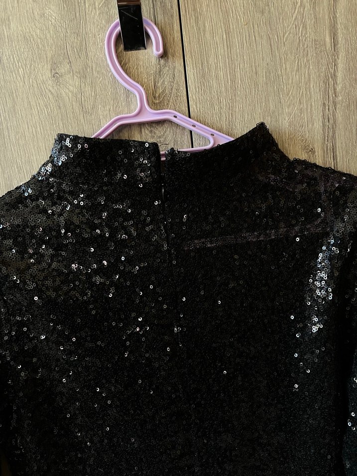 Parlak pullu Siyah Uzun Kollu Yüksek Yakalı Bluz - Görsel 4