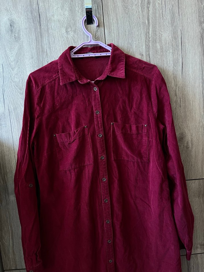 Bordo Düğmeli Kadın kadife Gömlek - Görsel 5
