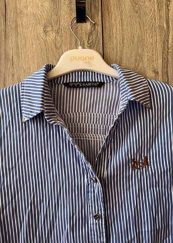 Mavi Çizgili Düğmeli Kadın Gömlek - Görsel 2