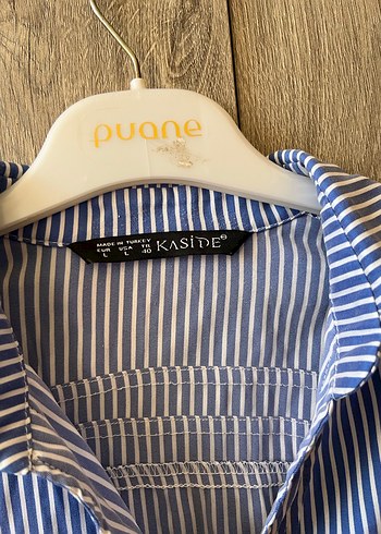 Mavi Çizgili Düğmeli Kadın Gömlek - Görsel 4