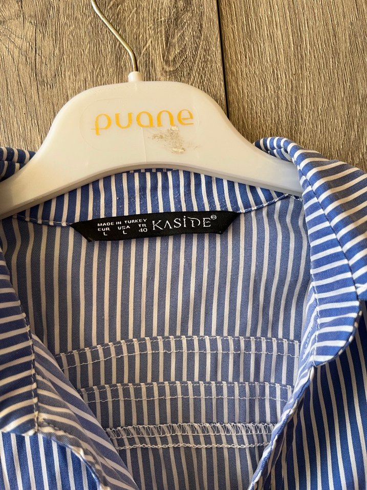 Mavi Çizgili Düğmeli Kadın Gömlek - Görsel 4