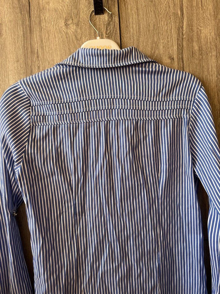 Mavi Çizgili Düğmeli Kadın Gömlek - Görsel 5