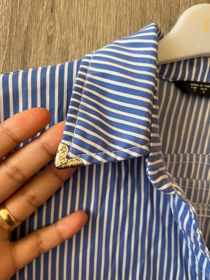 Mavi Çizgili Düğmeli Kadın Gömlek - Görsel 3
