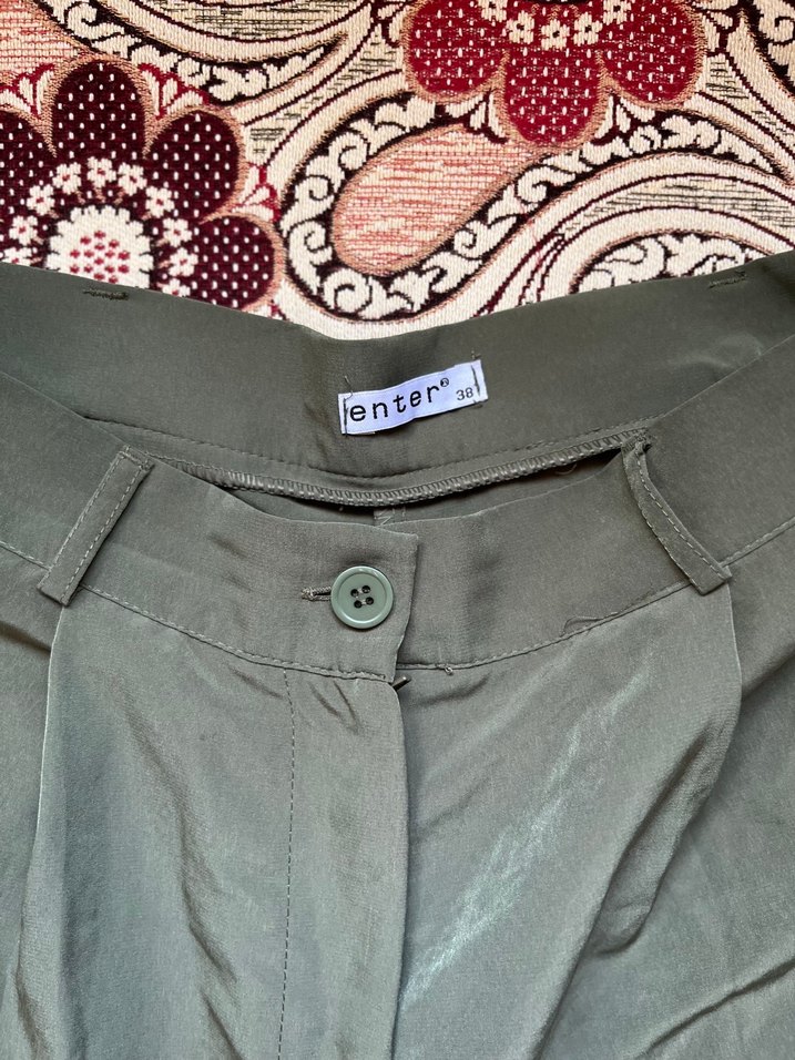 Kadın haki Saten Rahat Kesim Pantolon - Görsel 2