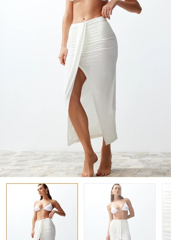 Ekru maxi dokuma plaj eteği - Görsel 3