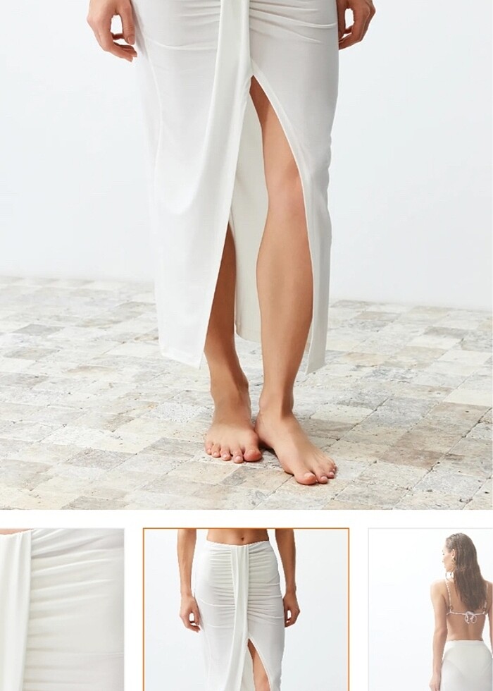 Ekru maxi dokuma plaj eteği - Görsel 2