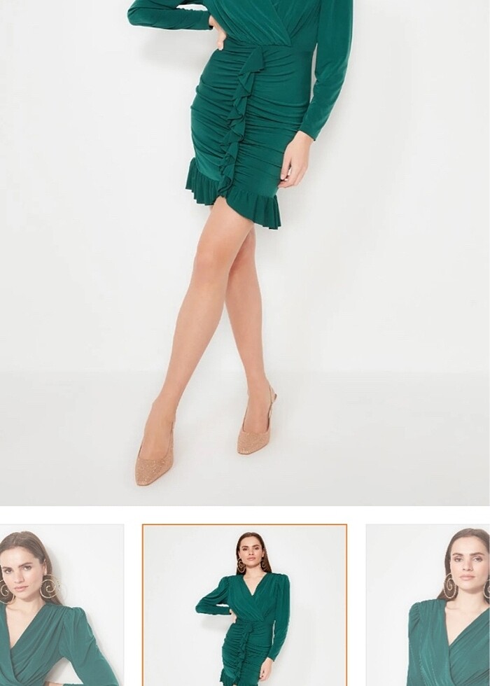 Vücuda Yapışan Volanlı Örme Kısa Şık Abiye - Görsel 3