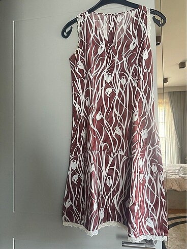 s Beden bordo Renk Yazlık yırtmaçlı elbise