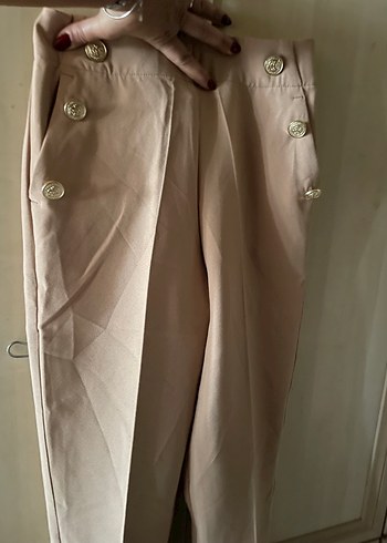 Zara Zara XS Düğmeli Bej Kadın Kumaş Pantolon