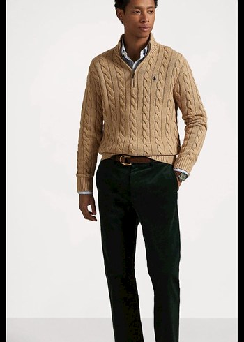 Orjinal Polo Ralph Lauren Örgülü Kahverengi Yarım Fermuarlı Kaz - Görsel 2