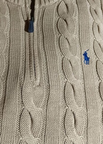 Orjinal Polo Ralph Lauren Örgülü Kahverengi Yarım Fermuarlı Kaz - Görsel 3