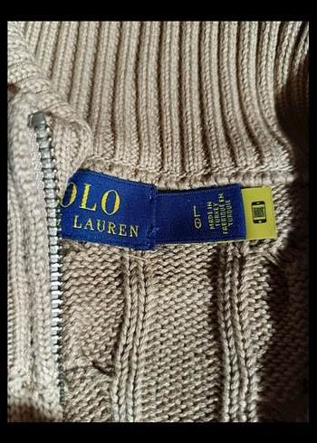 Orjinal Polo Ralph Lauren Örgülü Kahverengi Yarım Fermuarlı Kaz - Görsel 4