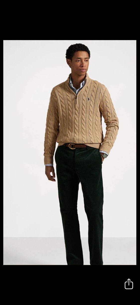 Orjinal Polo Ralph Lauren Örgülü Kahverengi Yarım Fermuarlı Kaz - Görsel 2