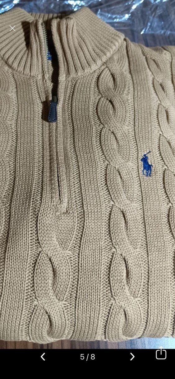 Orjinal Polo Ralph Lauren Örgülü Kahverengi Yarım Fermuarlı Kaz - Görsel 3