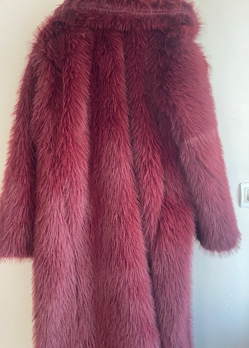 Bordo Uzun Kadın Suni Kürk Kaban - Görsel 4