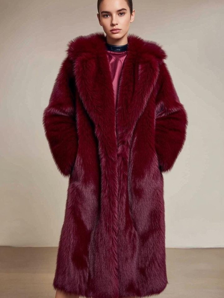 Bordo Uzun Kadın Suni Kürk Kaban - Görsel 2
