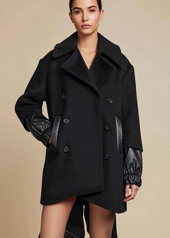 Orijinal Vakko Siyah Çift Düğmeli Kaban - Görsel 2