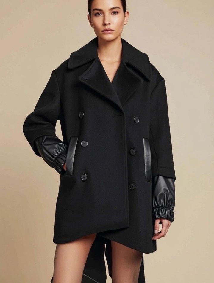 Orijinal Vakko Siyah Çift Düğmeli Kaban - Görsel 2