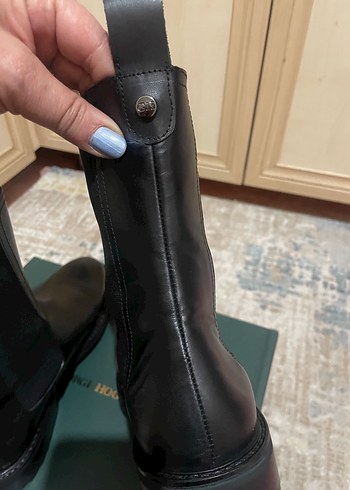 George Hogg Siyah Kadın Deri Bot, Kalın Topuklu, Minimalist - Görsel 7